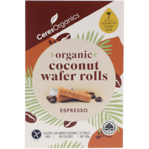 Health food wholesaling: Organic Coconut Wafer Rolls, Espresso - 80g