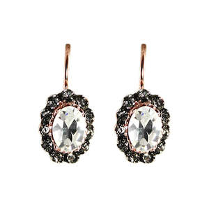 Rose Gold Bright Crystal Oval Drop Earrings