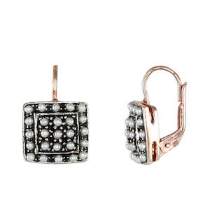 Rose Gold and Pearl Square Drop Earrings