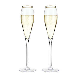 Belmont Gold Rimmed Crystal Champagne Flutes (Set 2)