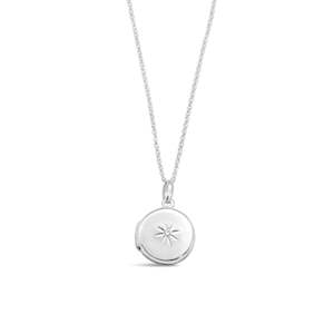 925 Sterling Silver Locket CZ Necklace 40cm + 5cm ext