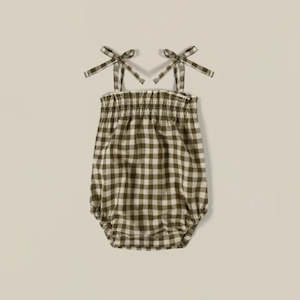 Organic Zoo Olive Gingham Spaghetti Bodysuit