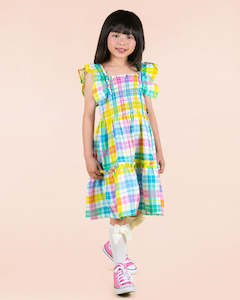 Rock Your Kid Summer Time Plaid Shirred Dress