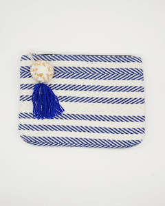 Stella and Gemma Large Pouch Navy Herringbone with Tassle