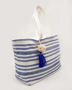 Stella and Gemma Shopper Navy Herringbone with Tassle