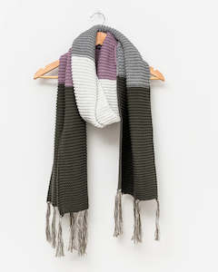 Stella and Gemma Scarf Fringe Olive Lilac Linen