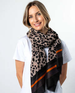 Stella and Gemma Scarf Taupe Leopard Orange Stripe