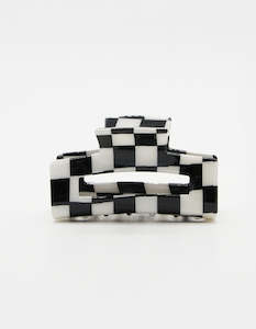 Stella and Gemma Hair Grip Checkered Rectangle Black/White