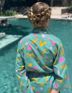 Gift: Cheeky Cheetah Kimono Robe Palm Green