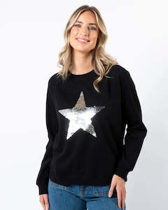 Stella and Gemma Black Silver Star Sequins Sweatshirt