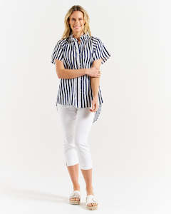 Betty Basics Caspian Blouse Blue White Stripe