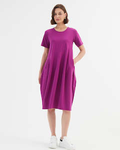 Tirelli Short Sleeve Diagonal Dress Fuschia