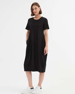 Tirelli Short Sleeve Diagonal Dress Black