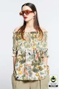 Karen Walker Gaia Smocked Blouse - Insects & Fruit