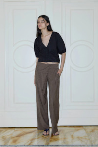 Deiji Studios Folded Wool Pant - Sable Stripe