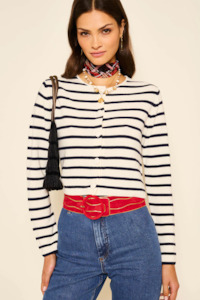 Rixo Denisa Cardigan - Stripe Jacquard Navy