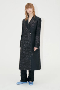 Stine Goya Long Sleeve Straight Coat - Black Impressionist Hue