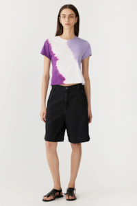 Bassike Dye Raw Edge Baby Tee - Faded Lavender White/Violet