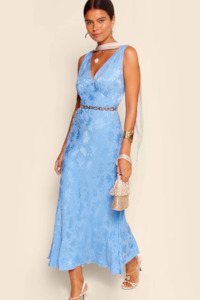 Rixo Sandrine Dress - Daisy Jacquard Blue