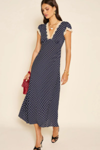 Rixo Clarice - Navy Polka Dot