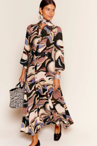 Dresses Nz: Rixo Maddison Dress - Swirl Mauve