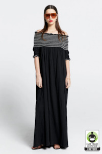 Karen Walker Gaia Smocked Dress - Black/Off White