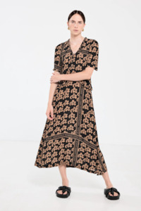 Designer Nz Salasai: Salasai Plantation Dress - Beige Pop Palm