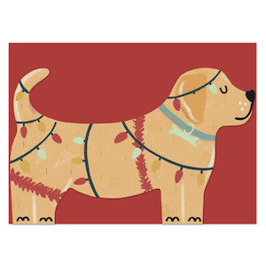 Raspberry Blossom - Dog With Christmas Lights - Die Cut Christmas Card