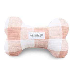 Blush Pink Gingham Squeaky Bone Dog Toy