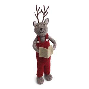 Big Grey Boy Deer with Book Felted Decoration