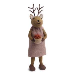 Pet: Big Brown Girl Deer with Berries Felted Decoration