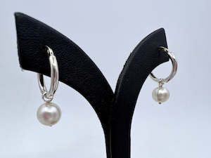 Small Hoop Earrings | Round Pearl Drop