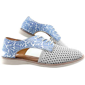 Shoe: ROLLIE SIDECUT PUNCH WHITE/STEEL BLUE FLOWER