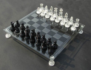 Black Glass Chess Set and Board 38mm Squares