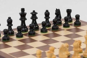 Black Universal Chess Set with Walnut Board. 70mm King