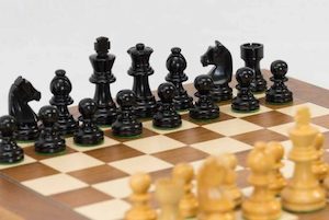 Black Classic Chess Set with Teak Board. 76mm King