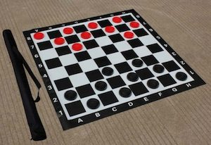 Garden Draughts Set 73mm Diameter and Vinyl Mat