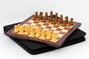 Deluxe Magnetic Travel Chess Set Rosewood Finish. 300 x 300mm