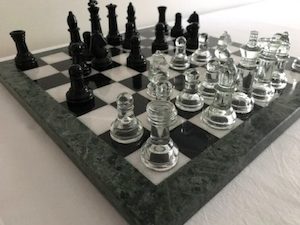 Game: Black Glass Chess Set and Marble Board 37mm Squares