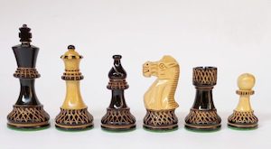 Burnt Boxwood Chessmen. 101mm King REDUCED PRICE