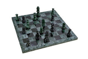 Marble W&B Chess Set and Board Green and Black 45mm Squares