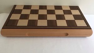 Folding Chess Board and Babul Chessmen. 70mm King