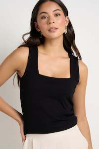 Positive Rib Square Neck Tank - Black