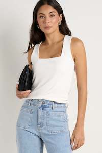 Positive Rib Square Neck Tank - Cream