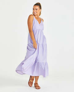 Phillipa Tiered Maxi Dress - Blue/Pink Stripe