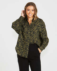 Clothing: Theo Oversized Shirt - Khaki Animal