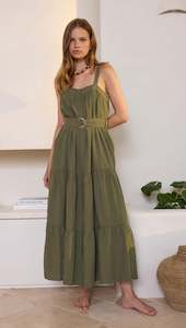 Amara Tiered Midi Dress - Khaki