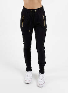 Escape Trackie Pant - Black/Gold Zips