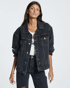 Clothing: Oversized Denim Jacket - Raven