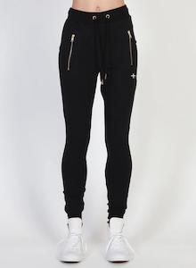 Escape Trackie Pant - Lil +. Black/Gold Zips